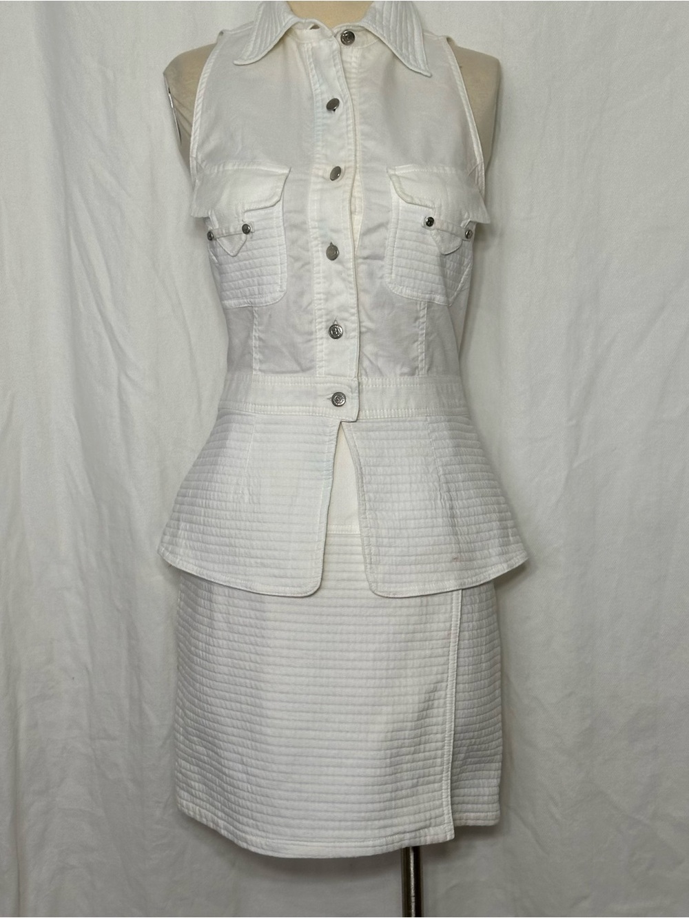 Vintage Gattinoni Fortune White Quilted Peplum Top- Classic Women's Skirt